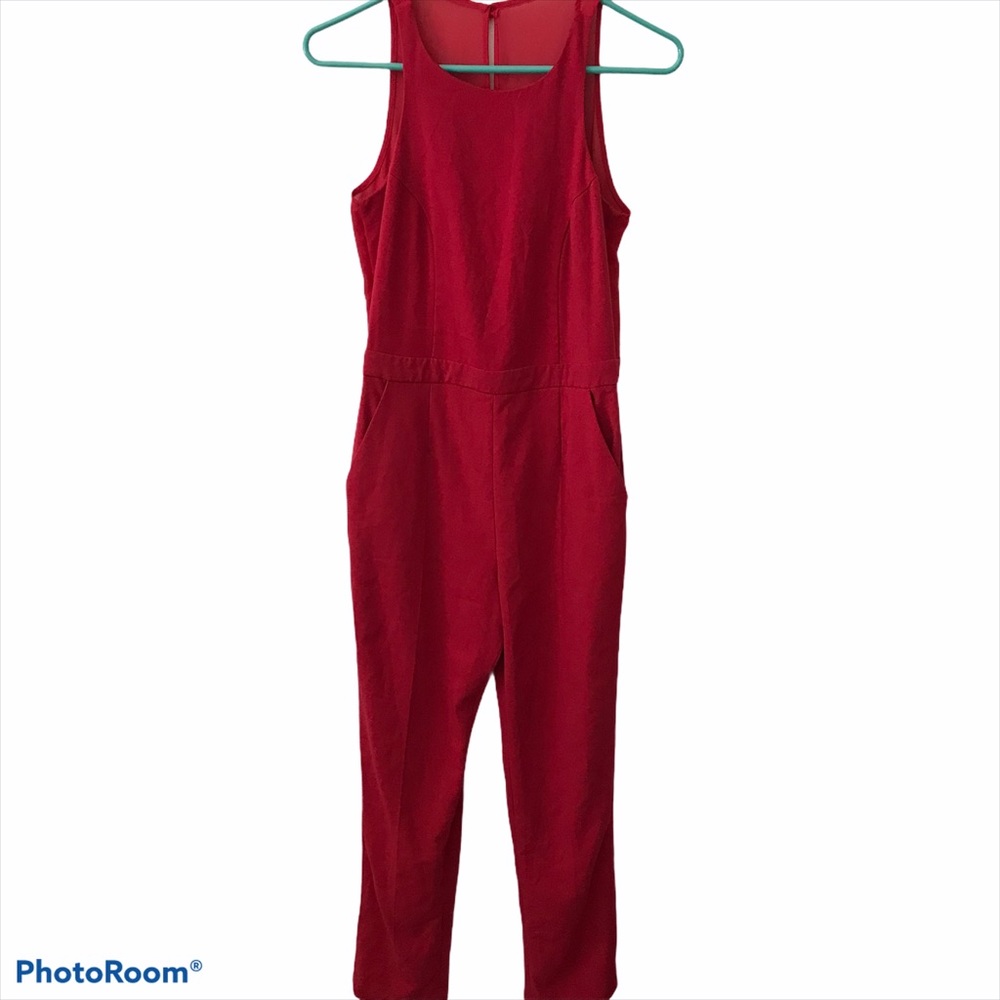 NWT ASOS Red Sexy Jumpsuit Sheer Back Pockets